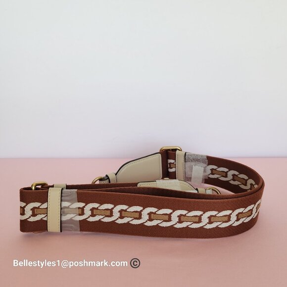 COACH Webbing Strap With Chain Stripe Print and Glovetanned Leather-Ivory multi - Picture 6 of 15